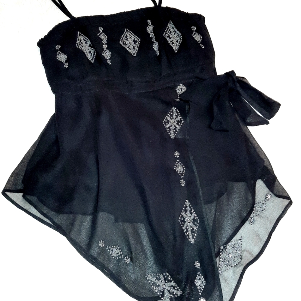 MOTHERHOOD MATERNITY spaghetti straps mesh beaded  top.